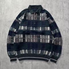 イタリア製 古着 ポロニット 総柄デザイン L 紺緑白 - メルカリ