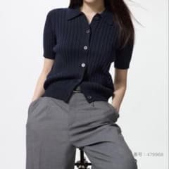 UNIQLO リブポロカーディガン 半袖 Mのサムネイル