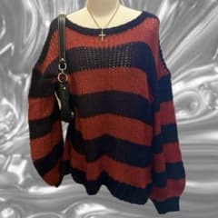 赤黒ボーダーニット y2k パンク　平成ギャル　メッシュ ロック お兄系 ロンT