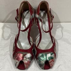 Neo Tango 赤と花柄の安定感抜群オープントゥ タンゴシューズ、社交