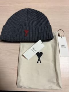 【完全新品】AMI PARIS｜ハートロゴ入り ウール ビーニー　色 : グレーのサムネイル
