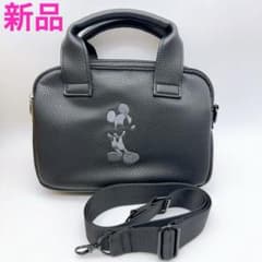 ディズニー モノクロームミッキーマウス ラウンドバッグ 黒 新品 2WAY
