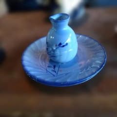 陶器製 酒器セット 徳利 盃 藍色 花柄のサムネイル