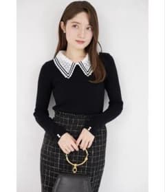 tocco closet 2WAYラインレース襟付きリブニット長袖トップスのサムネイル
