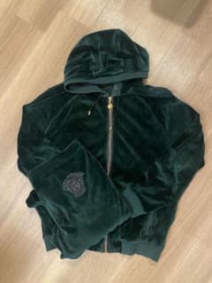 VERSACE ダークグリーン ベロア上下セットアップ パーカー パンツ 