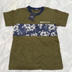 KID'S PIPOLA ハイビスカス柄 切替Tシャツ カーキ 130cmのサムネイル