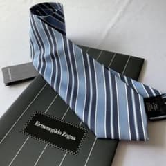 新品 ゼニア Zegna ネクタイ ストライプ ブルー 最高品質のシルク 03
