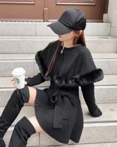 Rady ファー付き ニットワンピース ブラックのサムネイル