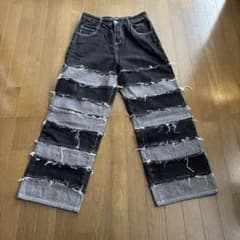 ブラック グレー パッチワーク デニムパンツ ワイドのサムネイル