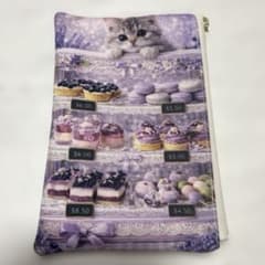 フラットポーチ ねこ柄 パティスリー 両面パネル ❤️ハンドメイド