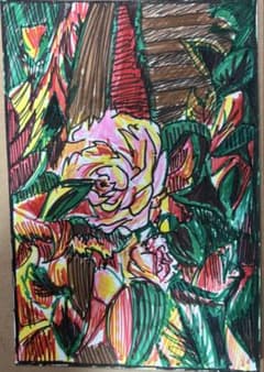 薔薇 手描き花デザインポストカードのサムネイル
