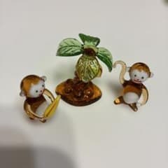 ガラス細工 サルとヤシの木 3点セットのサムネイル