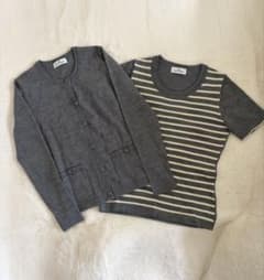 courreges クレージュ ニットアンサンブル グレー ボーダー Mサイズ