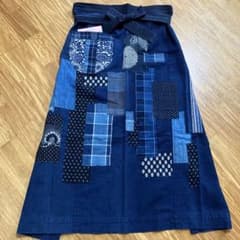 リバーシブル 縞縞エプロン 襤褸 藍染 生地 古布 藍染 ハンドメイド 前掛け リバーシブル 縞縞エプロン 襤褸 藍染 生地 古布 藍染 ハンドメイド