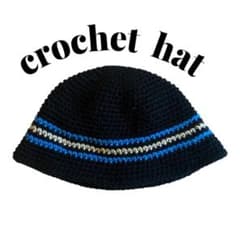 ハンドメイド クロシェハット クラッシャーハット ビーニー バケットハット 黒のサムネイル