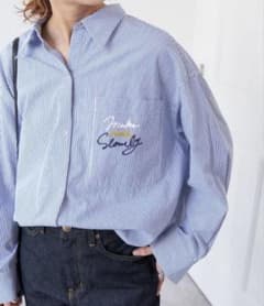 Spick & Span ストライプシャツ 刺繍ロゴ刺繍オーバーシャツ - メルカリ