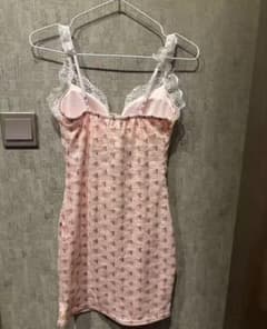 레이스 리본 캐미 원피스 핑크 미니 원피스 페미닌