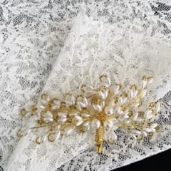 ブローチ ワイヤーブローチ　パール系ビンテージ風