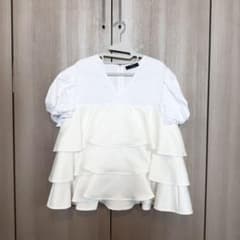 YOKO CHAN】ホワイト バルーンスリーブラッフルレイヤーブラウス