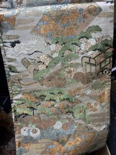 正絹 袋帯 鶴 松 花車 扇面 金糸のサムネイル