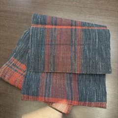 名古屋帯 赤と藍色のストライプのサムネイル