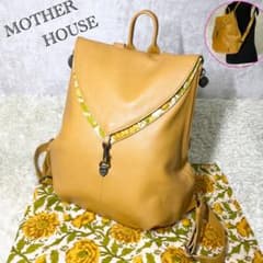 MOTHER HOUSE マザーハウス レザー リュック キャメル イエロー花柄 MOTHER HOUSE マザーハウス レザー リュック キャメル イエロー花柄