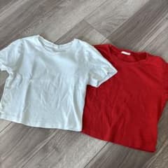 ホワイト・レッド 半袖クロップドTシャツ 2枚セットのサムネイル