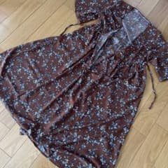 花柄 ロングカーディガン 紐付き ブラウン M