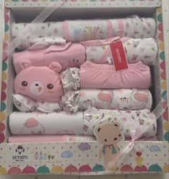 【新品未開封】ベビーギフト18点セット出産祝ピンク 綿100% BOX・リボン付のサムネイル