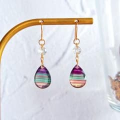 Kaya様 大粒✨フローライト オーバル ファセットカット ピアス 14kgf