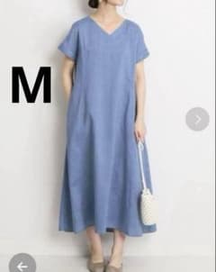 SLOBE IENA スローブイエナ リネン混ロングワンピース 半袖 ブルー M