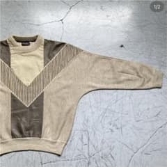 80s Dolman Sleeve Knit レザー切り替えニットのサムネイル
