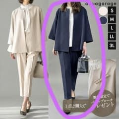 新品 アクアガレージ ネイビー フレアシルエットセットアップ ブローチ
