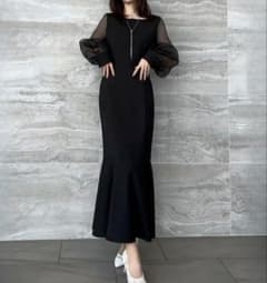 JUNOAH ワンピース マーメイド 袖シアー 結婚式 黒 Mのサムネイル