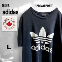 80s adidas カナダ製 墨黒 フェード Tシャツ XL相当 トレフォイル 