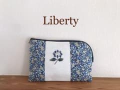 【SALE】リバティ　リネン　刺繍ポーチ　【紫陽花】　ハンドメイドのサムネイル