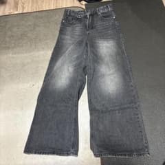 ダークグレー ワイドレッグデニムパンツL34／W34のサムネイル