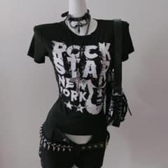 ROCK STAR NEW YORK プリント 半袖Tシャツ ブラック 一l 一のサムネイル