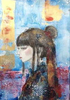 水彩 美人画 抽象 現代アート アナログアート 手描き イラスト 原画