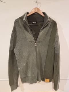美品 DIESEL K-URTIS メンズ ジップアップニット カーキ L