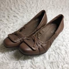 지로 리본 첨부 개더 발레 펌프스 [23.5cm] 2E 갈색