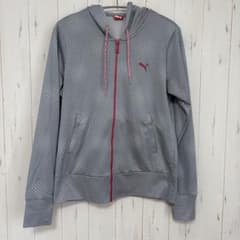 PUMA ジップアップパーカー グレー×ピンク　L