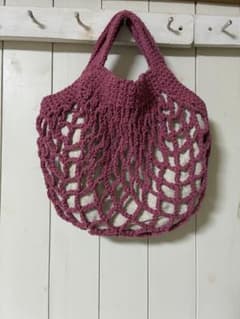 ハンドメイド 内袋付き ニットバッグ ピンクのサムネイル