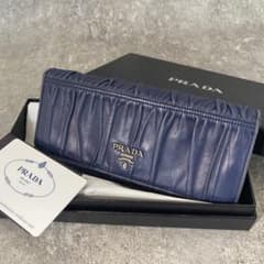 PRADA プラダ 長財布 ナッパレザー ギャザー キルティング ブルー