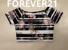 FOREVER21花柄ストライプ クロップドTシャツのサムネイル
