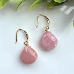 大粒！天然石ピンクオパールのぷっくり♡ピアス♡【14kgf】のサムネイル
