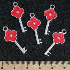 2点限り⭐お花カギ(赤).。.:*4個♡シルバーチャーム - 2