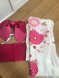 浴衣3点セット 菊の花 ピンク 白地のサムネイル