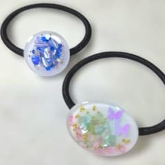 レジンヘアゴム 2点セット 蝶々 シェル - メルカリ