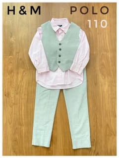 H&M POLO セットアップ　フォーマル  男の子　ライトグレー　ピンクのサムネイル